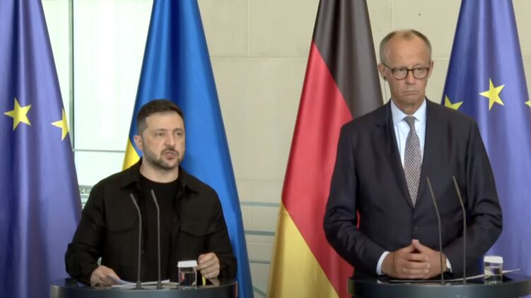 Зеленский и Мерц после созвона с Трампом. Кадр из трансляции