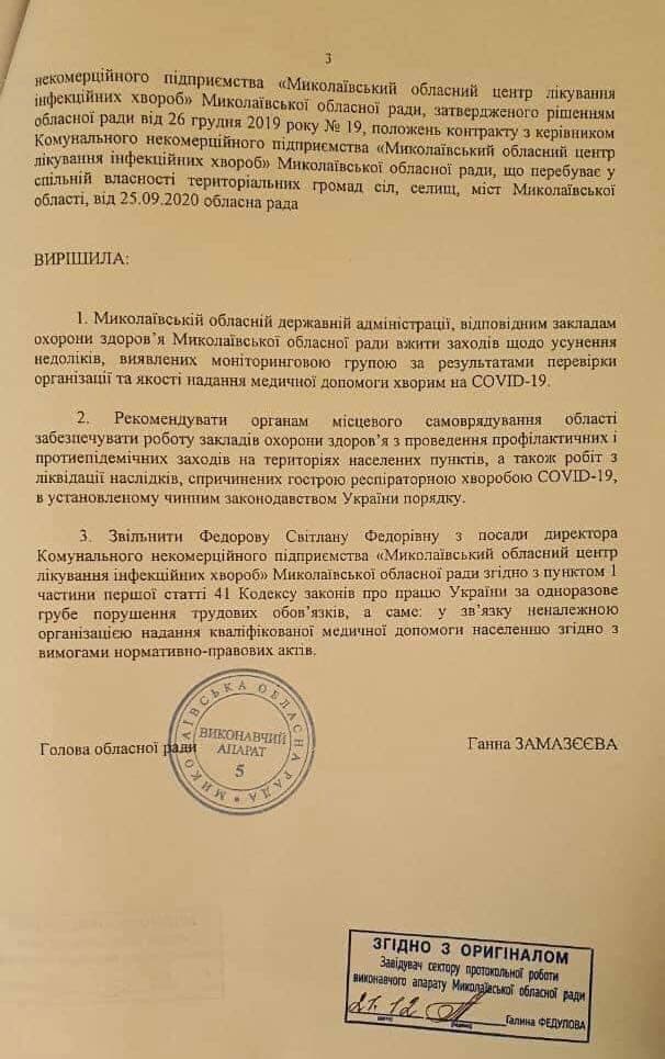 Решение об увольнении Светланы Федоровой