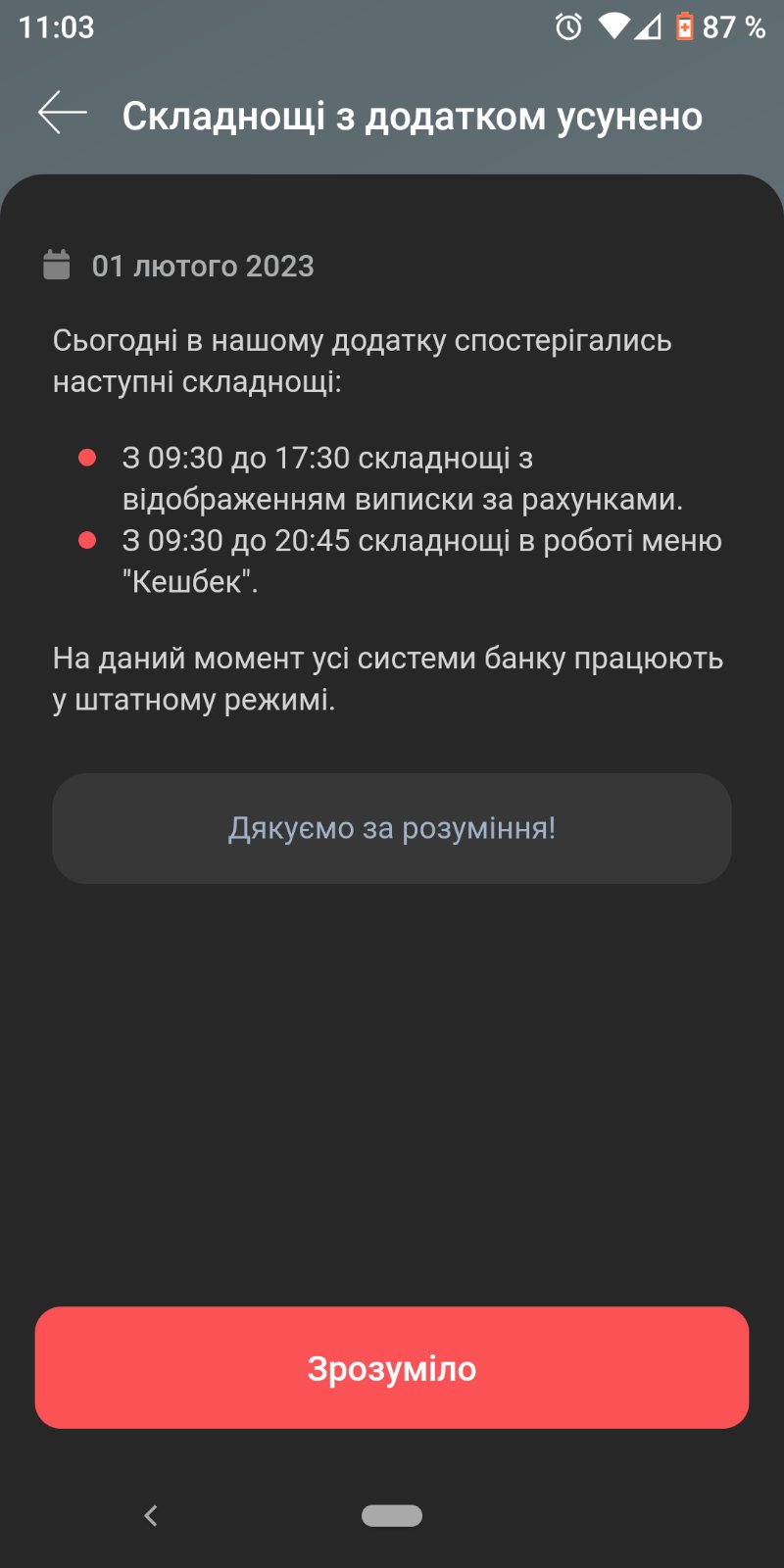 1 февраля в приложении Monobank были также проблемы с получением выписки по счету