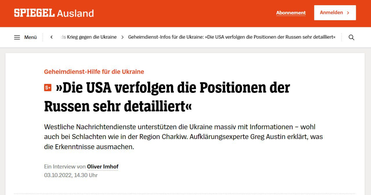 Эксперт-разведчик Грег Остин сообщил, что западные спецслужбы массово поддерживают Украину информацией, в том числе и и в боях в Харьковской области