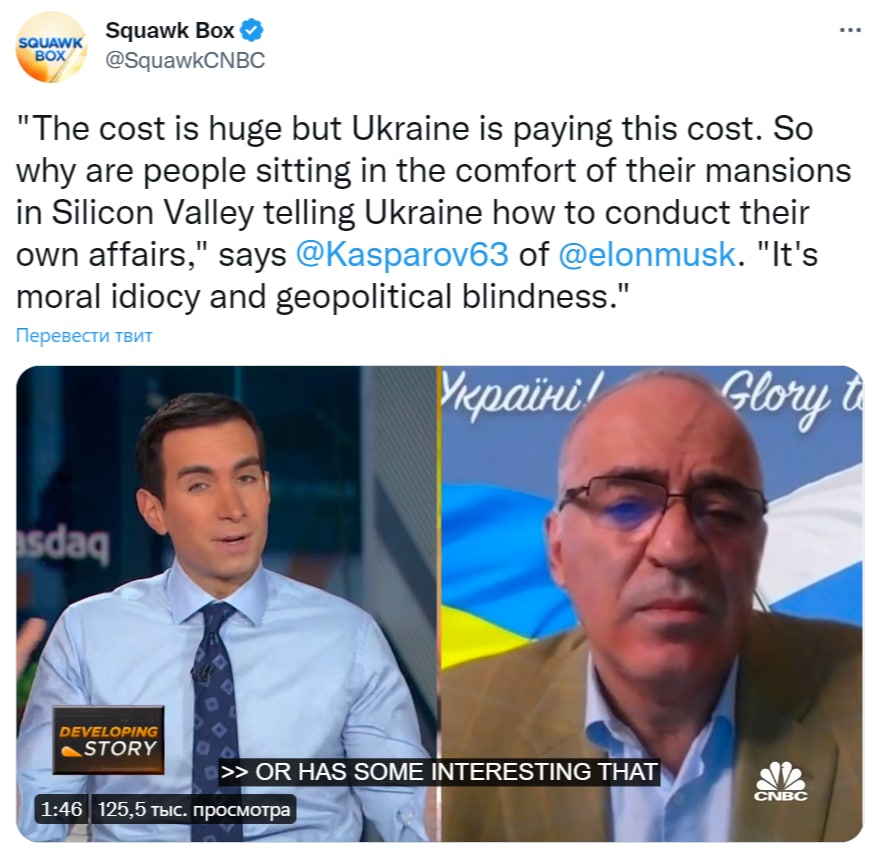 Каспаров раскритиковал Маска за "мирный план" по Украине