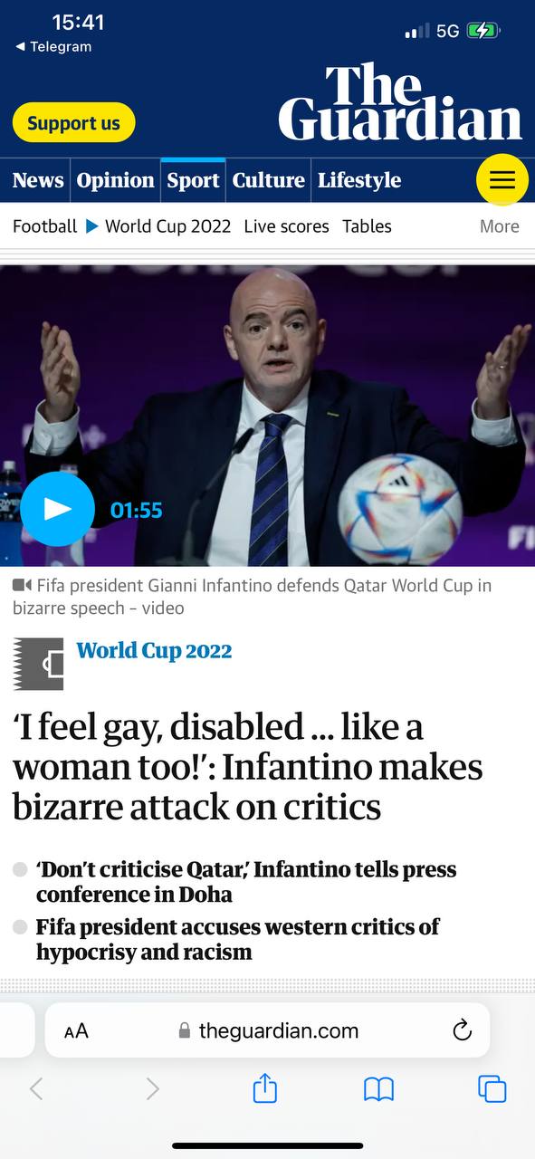 Президент ФИФА обвинил критиков прав человека в лицемерии