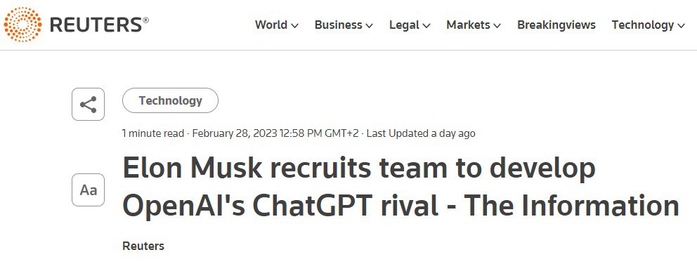 Маск хочет создать аналог нейросети ChatGPT