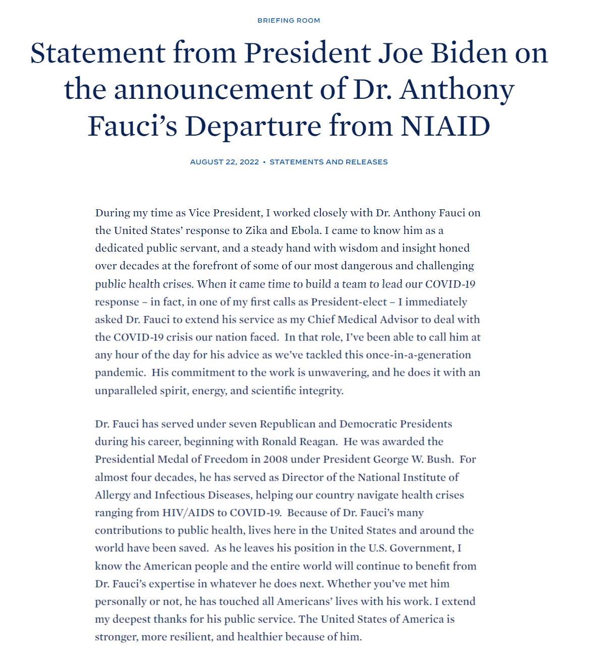 Скриншот с сайта Белого дома