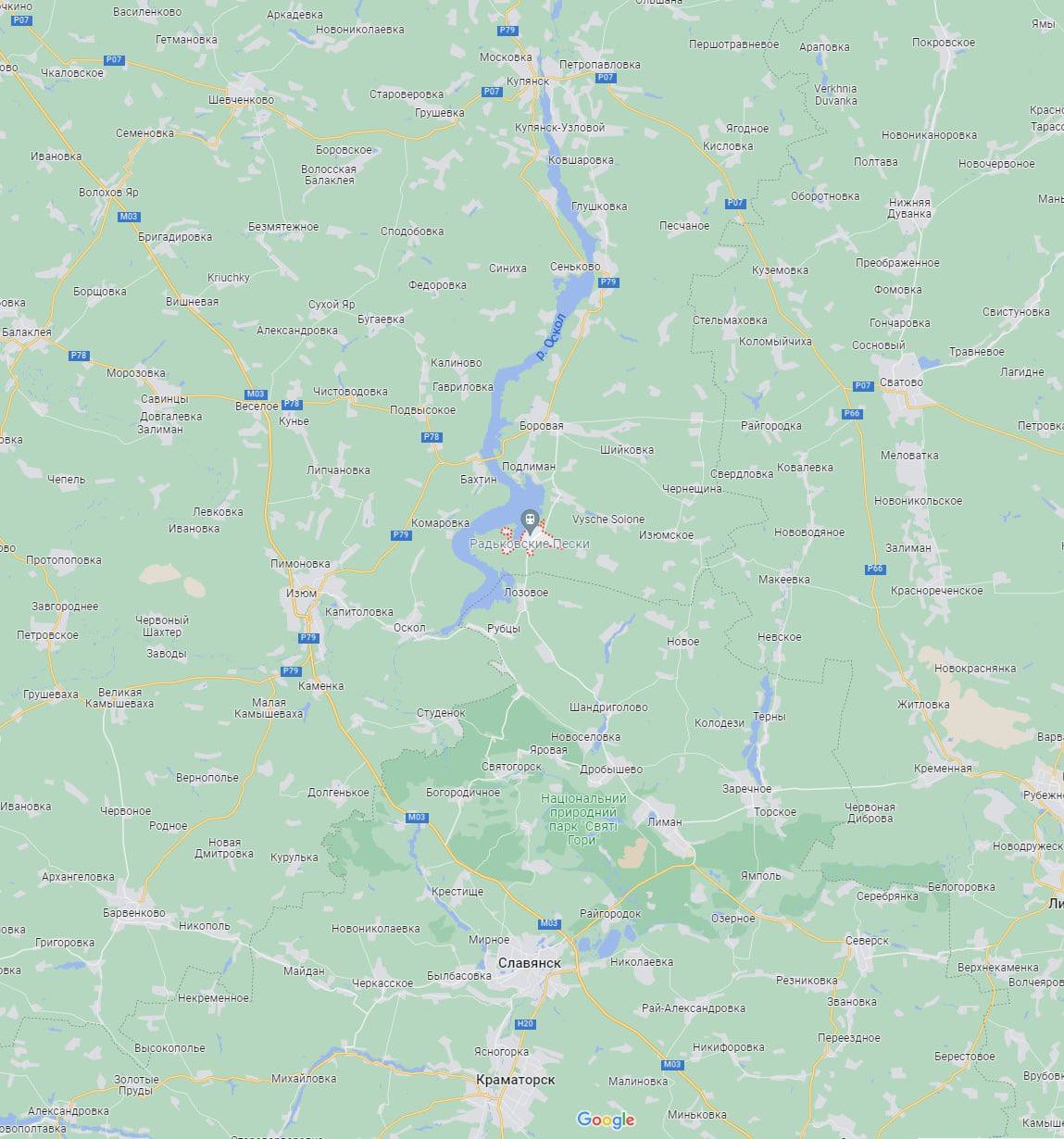 Пески-Радьковские находятся на левом берегу Оскола