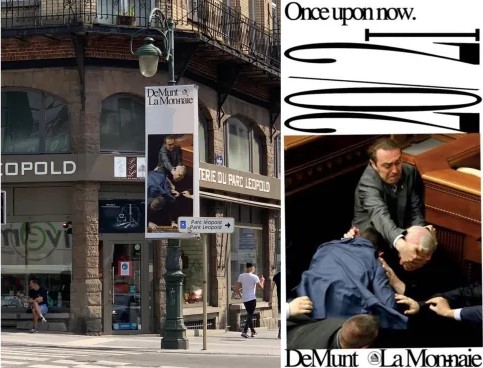 Плакаты в Брюсселе с дерущимися депутатам. Фото:&nbsp;thebabel.com.ua