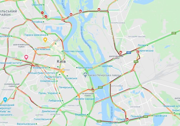 Пробки в Киеве. Google maps