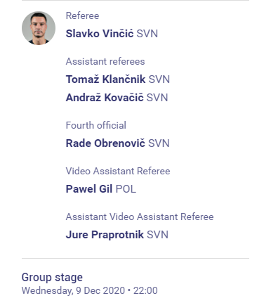 Матч Лиги чемпионов "Интер" - "Шахтер" рассудит словенец Винчич. Скриншот: UEFA