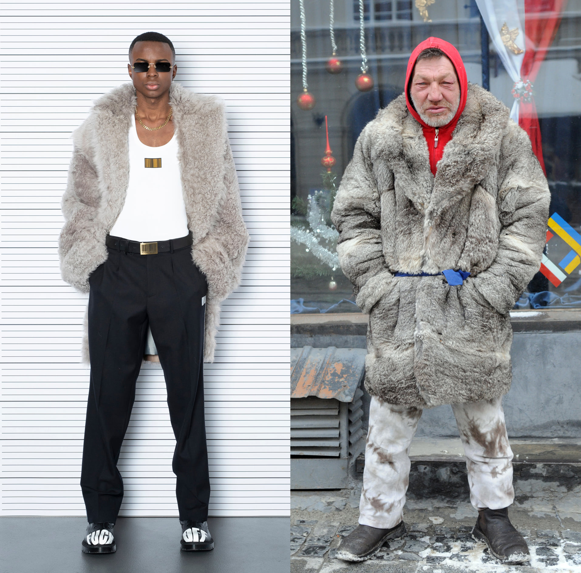 Фотограф обратил внимание на схожесть одежды бомжа и лукбука модного бренда. Скриншот из facebook.com/SlaviksFashion