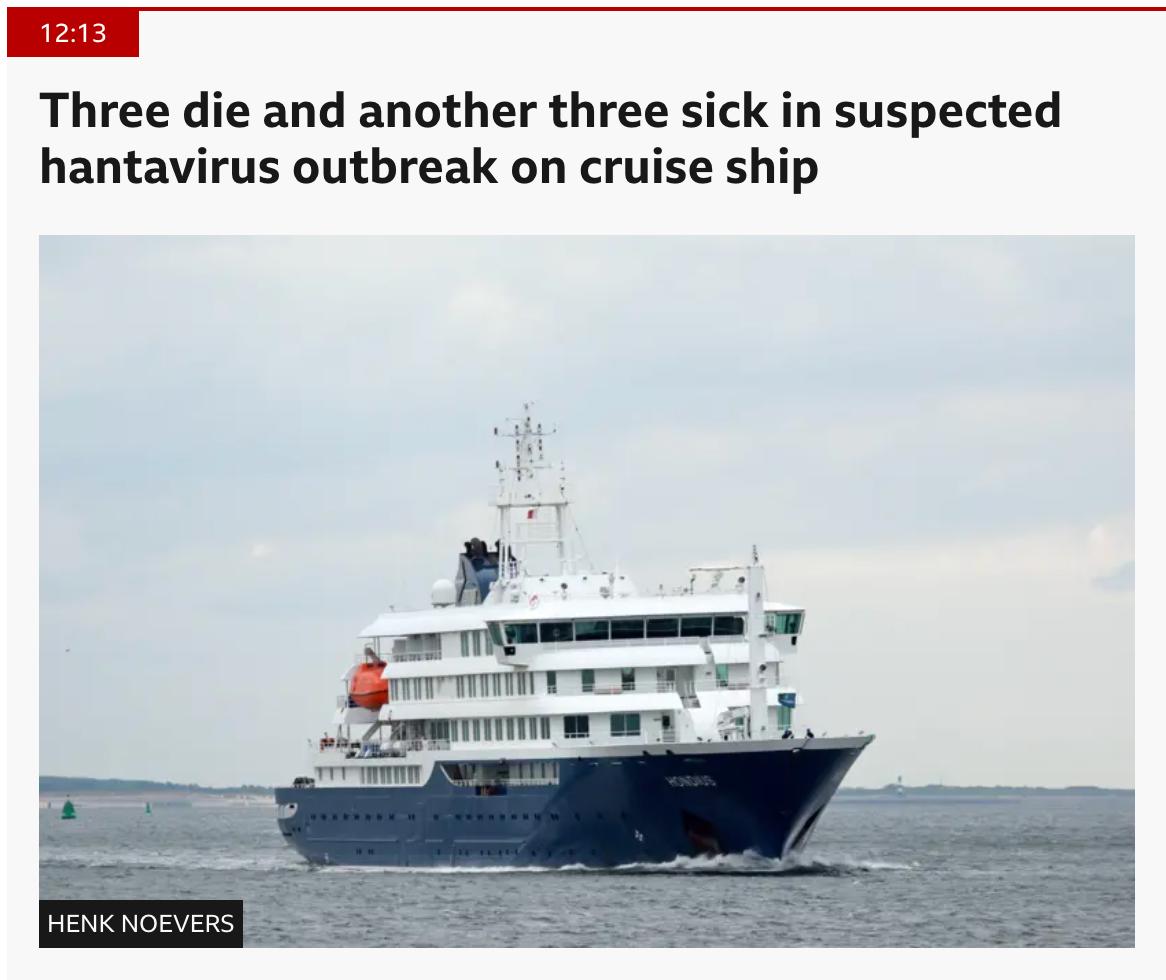 Знімок заголовка на bbc.com – На європейському круїзному лайнеї стався спалах хантавіруса