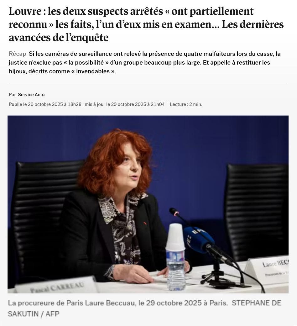 Знімок заголовка на nouvelobs.com - продовжується пошук коштовностей Наполеона, викрадених із Лувру