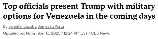 Снимок заголовка на cbsnews.com - Трампу представили несколько планов военной операции в Венесуэле