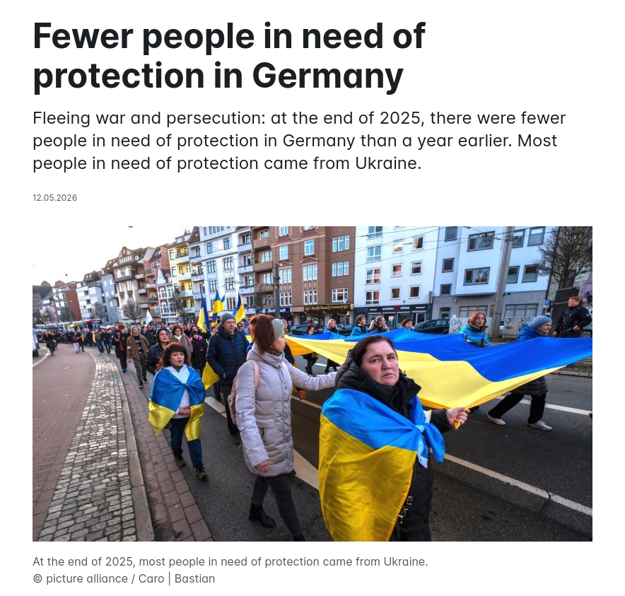 Снимок заголовка на deutschland.de – Евросоюз может продлить защиту беженцев из Украины до 2028 года