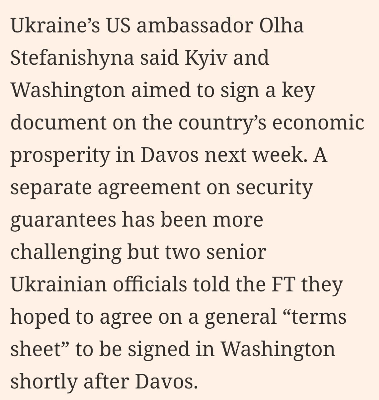 Снимок сообщения на ft.com - Украина хочет подписать рамочное соглашение по гарантиям безопасности с США